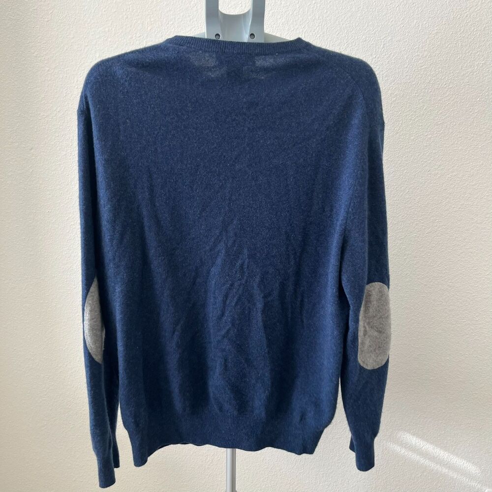 Daniel Cremieux Signature 100% Cashmere‎ Sweater L Navy Blue Elbow Patch Luxury